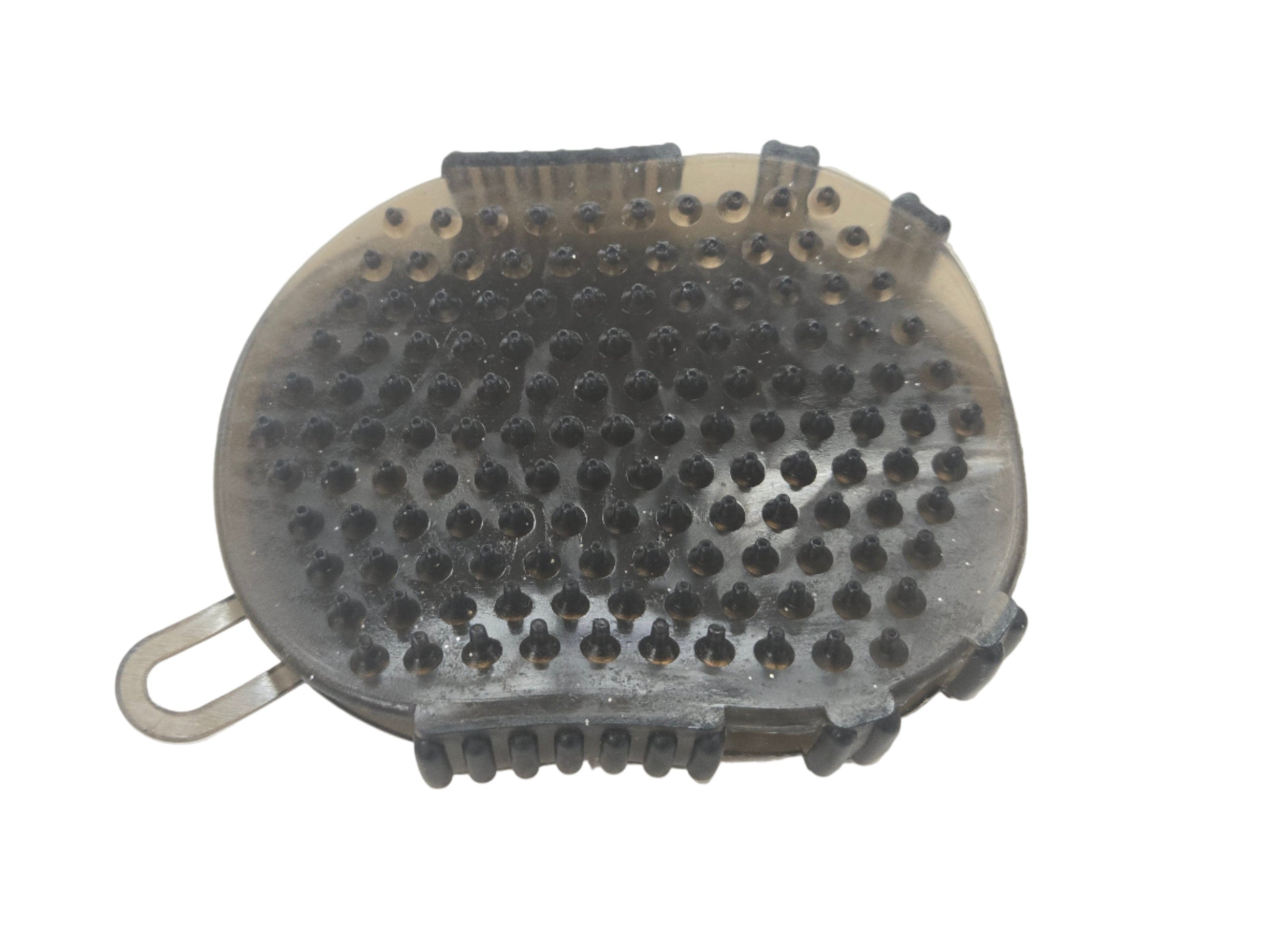 Metallic hairbrush with bristle head on a white background